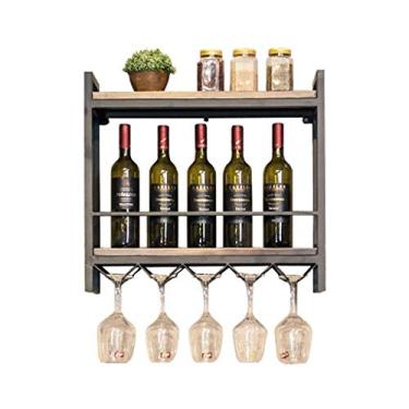 Imagem de Prateleiras de vinho vintage montadas na parede, unidade de bar de cozinha prateleiras flutuantes placa de madeira rústica suporte de garrafa de vinho suporte de garrafa de vinho de ferro de metal