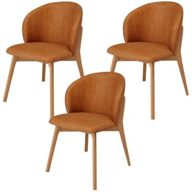 Imagem de Kit 03 Cadeiras de Jantar e Estar Living Estofada Mia L02 Couríssimo Canela - Lyam Decor