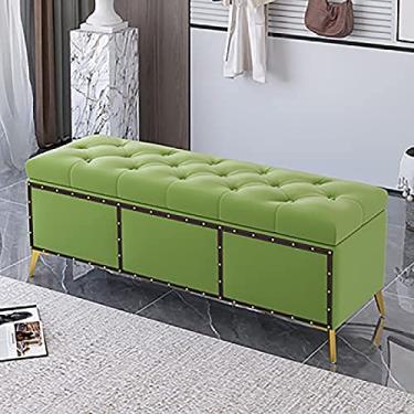 Imagem de Espreguiçadeira de veludo, banco de quarto de armazenamento premium, banco estofado confortável, banco de armazenamento de quarto, verde claro, 120 x 40 x 45 cm