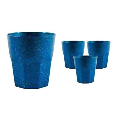 Imagem de Kit 4 Copos Mini Roma Fibra Madeira Azul 300Ml - Bb Store