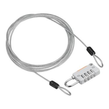 Imagem de PATIKIL Cabo de aço de segurança com trava de combinação de 4 dígitos, 1 conjunto de corda de fio de segurança revestida de 1,8 m cadeado de laço duplo para bagagem de viagem ao ar livre, cinza claro