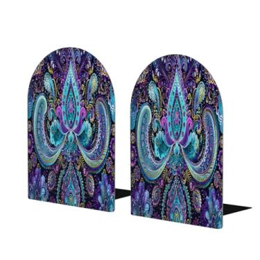 Imagem de Suporte de livros de madeira grande retrô étnico floral Paisley Suporte de livros decorativo antiderrapante resistente para mesa de escritório em casa biblioteca de estudo escolar divisórias de livros