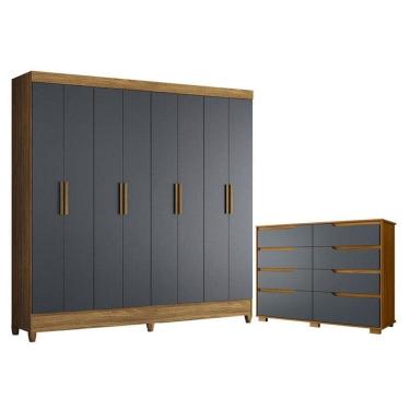 Imagem de Guarda Roupa Casal Marajó E Cômoda Georgia Freijó Cinza - Moval
