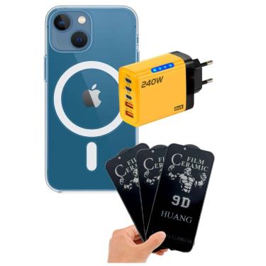 Imagem de CAPA TRANSPARENTE lPHONE 13 + PELÍCULA DE PRIVACIDADE + CARREGADOR 240W
