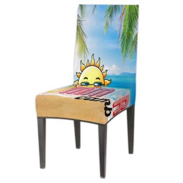 Imagem de hongjinglin Conjunto de 1 capa protetora para cadeira de sala de jantar, sol, verão, praia, removível, lavável, para cozinha, casa, hotel, banquete, festa de casamento, cerimônia