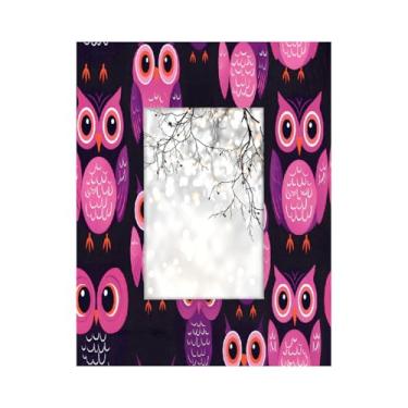 Imagem de Porta-retrato de 10 x 15 cm com olhos de coruja fofos, feito de madeira maciça, 10 x 15 cm, moldura para exibição de mesa e montagem na parede, para decoração de casa e ideias de presentes para a