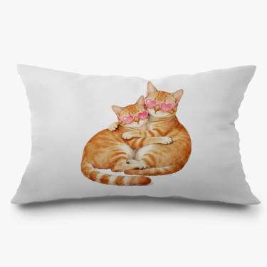 Imagem de Exqcom Capas de almofada para presente de gato malhado laranja 30 x 50, presentes para mães e senhoras, presentes de dia dos namorados para ele, óculos de sol modernos e gatos, capas de almofada