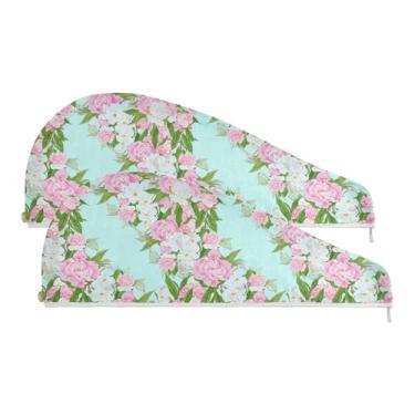 Imagem de SEHANY Toalha de cabelo de microfibra Elegant Roses para mulheres, 2 peças, turbantes de cabelo de secagem rápida com botão, touca de cabelo seco absorvente toalha de secagem de cabelo para cabelos