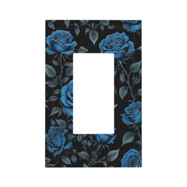 Imagem de Nadoabtm Capas decorativas vintage gótico azul escuro rosa floral 1 gangue único interruptor interruptor de luz placa de interruptor elétrico Gfci placas de parede para decoração de cozinha doméstica