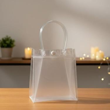 Imagem de Kit 12 Mini Sacolas PVC Transparente com Botão 15x13x7cm - Embalagem Pequena para Lembrancinhas, Cosméticos, Bijuterias e Joias - Plástico Cristal