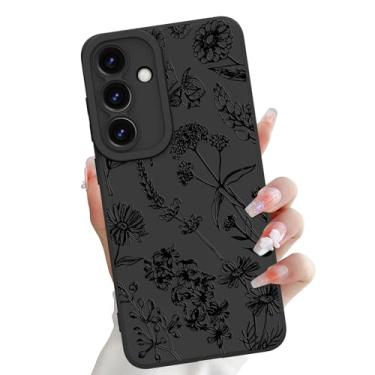 Imagem de OOK Compatível com Samsung Galaxy S25 Plus, silicone preto flores silvestres padrão fofo, proteção de câmera TPU macia fina à prova de choque capa de telefone para mulheres meninas - preto flores