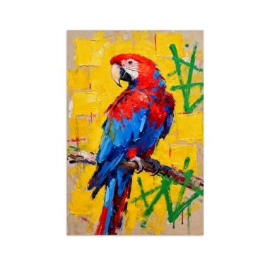 Imagem de Animais Pintura Arte Parede - Papagaio - Impressões em tela - Moderno Colorida Pôster para decoração sala de estar 80x120cm Sem Moldura