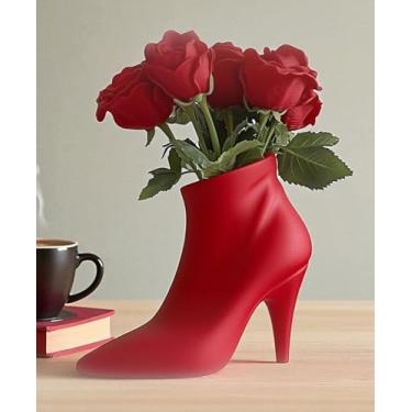 Imagem de NeoForma3d Vaso de flores decorativo impresso em 3D – em forma de sapato de salto alto – Vaso de decoração exclusivo para casa ou escritório (vermelho)