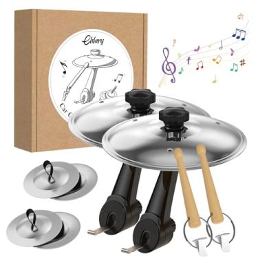 Imagem de Pacote com 2 pratos para carro, saída de ar, mini tambor com mini baquetas de bateria e 4 pratos de polegar, acessório de carro compacto e durável compatível com a maioria dos veículos (prata)