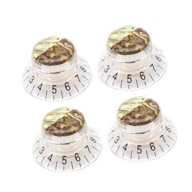Imagem de Almencla Conjunto de 4 Botões de Guitarra Estilo Chapéu em para Potenciômetro, Controle de Volume e Tom para Baixo, Letras Pretas Claras