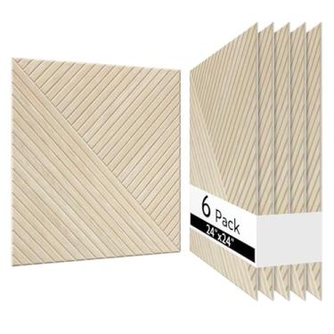 Imagem de Olanglab Painéis de parede acústicos autoadesivos pacote com 6, 23,6 x 23,6 por painéis acústicos absorventes de som, painéis de som decorativos para estúdio doméstico e escritório, padrão de carvalho