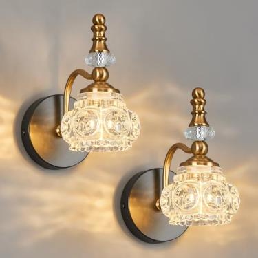 Imagem de LBSQJ Conjunto De Duas Arandelas Parede Modernas, Luminárias Vintage Vidro Preto Dourado Para Ambientes Internos, Luminária Banheiro Iluminação Ambiente