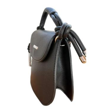 Imagem de Bolsa Feminina Transversal com Alça em Corda, Couro Sintético, Preta, 26x20x8 cm, 550g