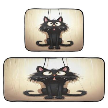 Imagem de Wassud Tapetes de cozinha de gato preto assustado para decoração de casa tapetes de cozinha acolchoados antifadiga tapetes de cozinha antiderrapante lavável essencial de cozinha conjunto de 2