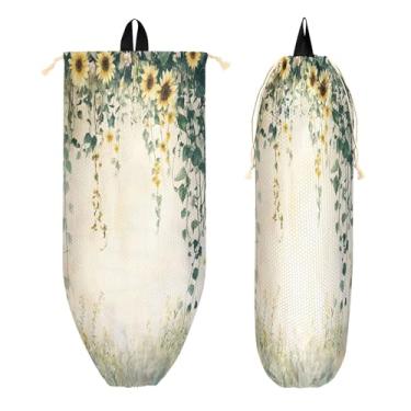 Imagem de xigua Suporte para saco plástico de girassóis aquarela, suporte de parede com cordão, 1 pacote, reutilizável para decoração organizadora de sacolas de compras, meias, roupas íntimas e gravatas