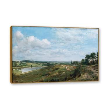Imagem de Moldura de teca. Arte em tela romantismo estilo constable (paisagem 59), pintura de paisagem inglesa emoldurada, decoração de parede elegante para sala de estar escritório. 80 x 120 cm - 31,5 x 47,3