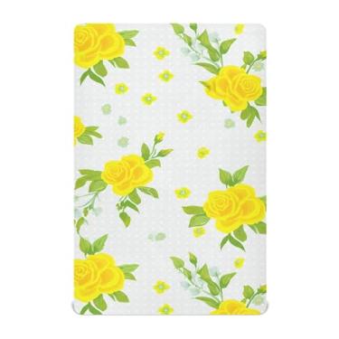 Imagem de Burbuja Lençol de berço de rosas amarelas para meninos e meninas, lençol com elástico 71 x 132 cm para colchões de berço padrão e infantil, macio e respirável