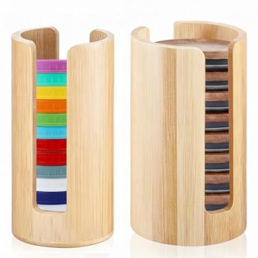 Imagem de Organizador de tampa Mason Jar (2 peças) - Suporte de armazenamento de tampa de bambu para frascos de vidro de boca larga e regular, organizador de tampa de conserva, acessórios empilháveis para