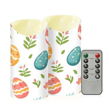 Imagem de Wassud Pacote com 2 velas de ovos de Páscoa sem chama com controle remoto, velas realistas cintilantes com temporizador, velas decorativas para Natal, casamento, festa, decoração de casa média