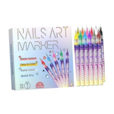 Imagem de Ysyqkn Conjunto de 12 Canetas para Unhas Artísticas, Canetas de Tinta Acrílica, Marcadores para Desenho e Pintura de Unhas, Pincel de Contorno para Uso
