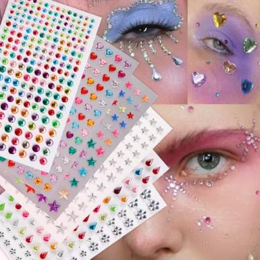 Imagem de 6 peças multicoloridas coração estrela gota simulada lembrancinhas de festa temporária baile de máscaras para cabelo olhos rosto tatuagem temporária com decoração corporal