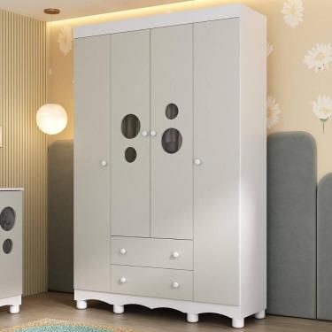 Imagem de Guarda-roupa Infantil 122cm com Vidro 4 Portas e 2 Gavetas Suspiro Multimóveis MP4458