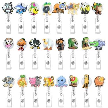 Imagem de Carretel de crachá retrátil Italian Brainrot, pacote com 24 — Porta-crachás de identificação de desenho animado com clipe jacaré e alça de pressão transparente, clipes de carretel para crachás e