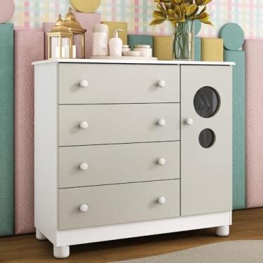 Imagem de Cômoda Infantil 95cm 1 Porta com Vidro e 4 Gavetas Bombom Multimóveis Mp4464 Branco/off White