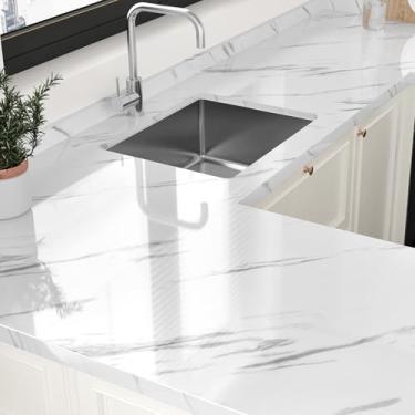 Imagem de Skyblur Papel de contato de bancada branco à prova d'água papel de contato de mármore para bancadas autoadesivo, bancadas de mármore brilhante, papel de parede de vinil para cozinha, banheiro, 40 x