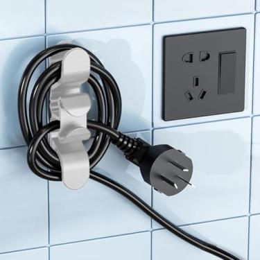 Imagem de 1 Enrolador de cabo de cozinha, organizador de cabos de alimentação, gancho de armazenamento, suporte de plugue, clipe de parede, suporte de colher de arroz (cinza)