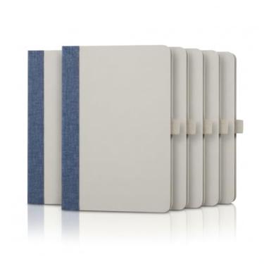 Imagem de Caderno de Anotações, Capa de Fibra de Cana de Açúcar e Tecido RPET, 80 Folhas Pautadas Bege, 21x14cm, Com Suporte para Caneta (5, Azul)