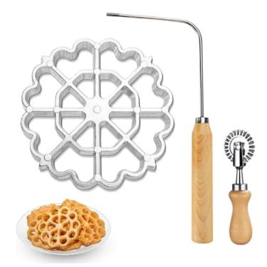 Imagem de Bunuelos Conjunto de moldes de roseta de ferro e cortador de roda de pastelaria - Flor de lótus Bunuelos Molde para fazer biscoitos com roda de cortador de massa para uso doméstico e cozinha