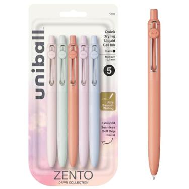 Imagem de Canetas esferográficas Uni-ball Zento Gel Ink Rollerball, 5 canetas pretas de ponta média lisa, canetas coloridas japonesas, cores Dawn