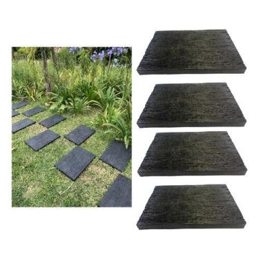 Imagem de Caminho Pisante Preto Jardim Tronco Tábua Plástico Kit 4 - Wlplast