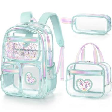 Imagem de Mochila Fimibuke Clear para meninas com lancheira e estojo de lápis