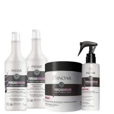 Imagem de Kit Inoar Força e Brilho Shampoo 1 litro + Condicionador 800ml + Máscara 500g + Leave-in 200ml