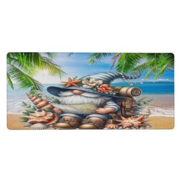 Imagem de Tapete de mouse grande gnomo verão à beira-mar à prova d'água tapete protetor de mesa estendido para computador, base de borracha antiderrapante para escritório, computador, teclado, laptop e mesa de
