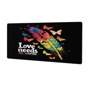 Imagem de Tapete de rato grande com penas coloridas para autismo, impermeável, tapete protetor de mesa estendido para computador, base de borracha antiderrapante para escritório, computador, teclado, laptop e