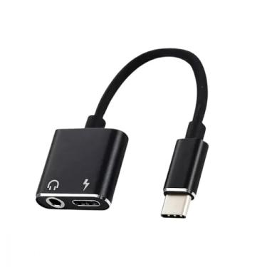 Imagem de Adaptador 2 em 1 USB Tipo-C para P2 3.5mm com Carregamento Simultâneo, Suporte Microfone, 2 Portas, 20g, Preto Prata Cobre Dourado