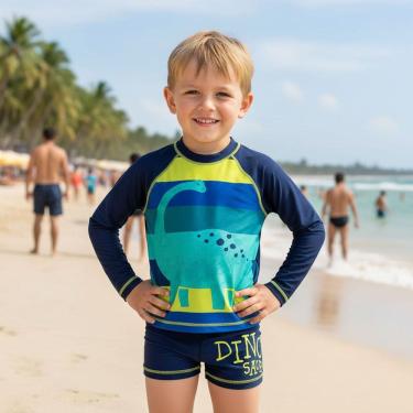 Imagem de Conjunto Praia Infantil Menino Proteção UV 50+ Dino Floresta Marinho Tip Top