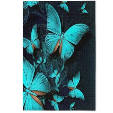 Imagem de Quebra-cabeça para adultos 500 peças decoração de arte animal decorativa aquarela borboletas azuis natureza animal grande quebra-cabeças família elefante branco presentes, 500 peças, 52 cm x 37,8 cm