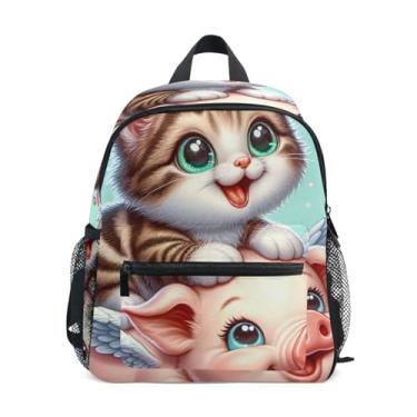 Imagem de GAIGEO Cute Kitten Cat Pig Kids Backpack with Whistle, 2 Bottle Pockets, Lightweight, Preschool Backpack 10x4x12 In, for Ages 3-8