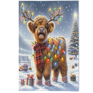 Imagem de Quebra-cabeça fofo de vaca Highland Natal adulto 1000 peças jogo engraçado homens presentes arte paisagem criativa, 1000 peças, 75 x 50 cm