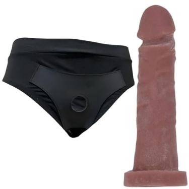 Imagem de Kit Com Cinta peniana Cintaralho Calcinta Estilo Cueca Splex Strap On Confortável Tamanho P Ao GG +Pênis De Borracha Realístico Prótese de Silicone Dildo Consolo Capa Peniana Brinquedo Adulto Feminino Masculino Penis Macio Grande vários Tamanhos (PROTESE:17X3,5 CHOCOLATE, TAMANHO CALCINTA:GG)