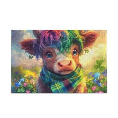 Imagem de Quebra-cabeças engraçados para adultos com 500 peças, flor de bezerro Highland e papel com bolsa de armazenamento